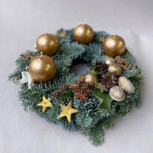 Adventní věnec zlatý - Freja Květinářství