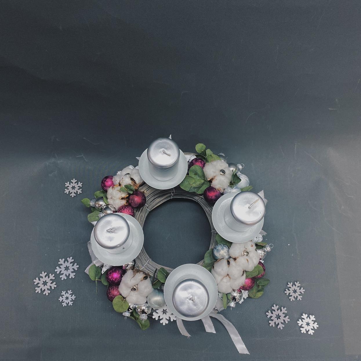 Adventní věnec střibrný - Freja Květinářství